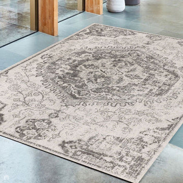 Nova NV26 Medallion Traditional Border Durable Easy-Care Polypropylene Short Pile Ivory/Grey Rug-Asiatic Carpets-Rug Love - The Most Loved Rug Store